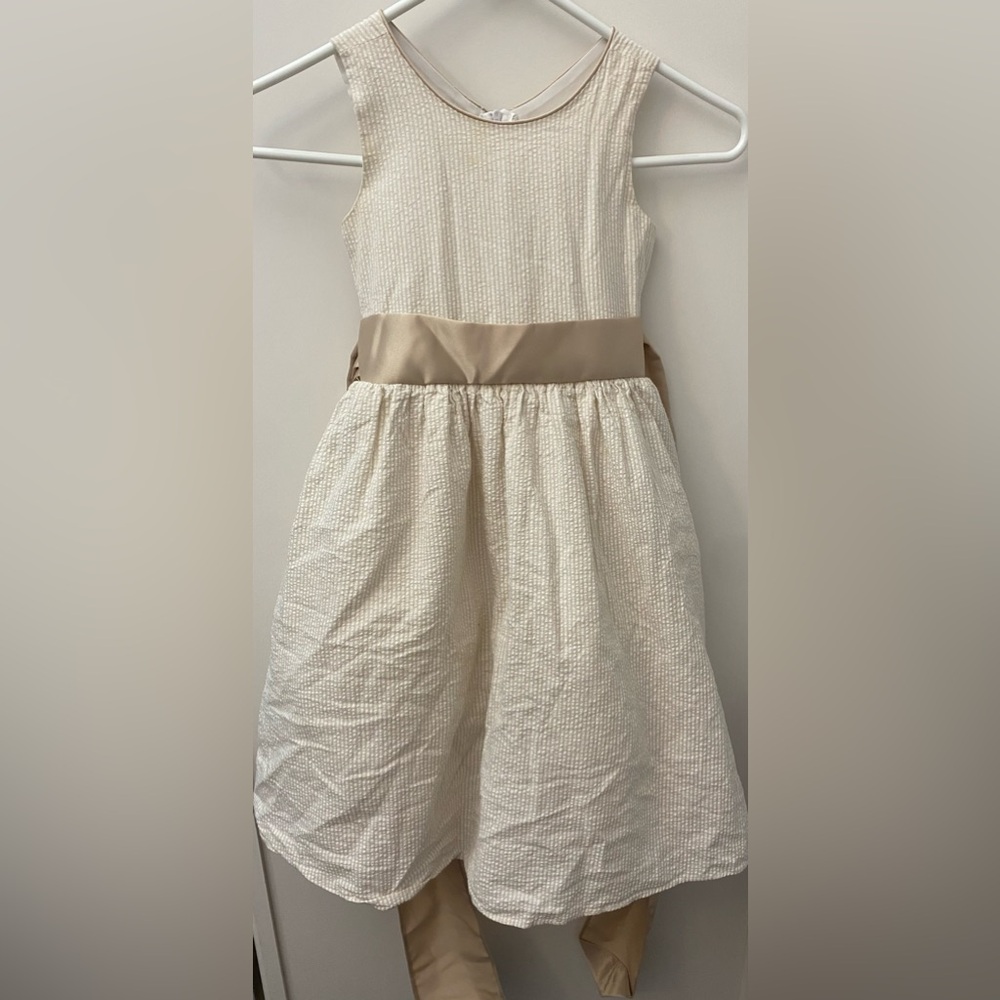 Elegant Cream Seersucker Kids Dress